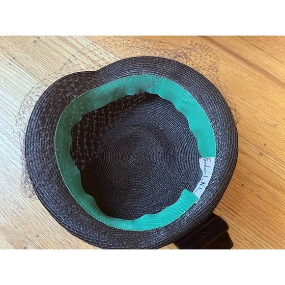 Vintage Brown Straw Hat with Velvet Ribbon by Frederick & Nelson Seattle - Picture 4 of 5